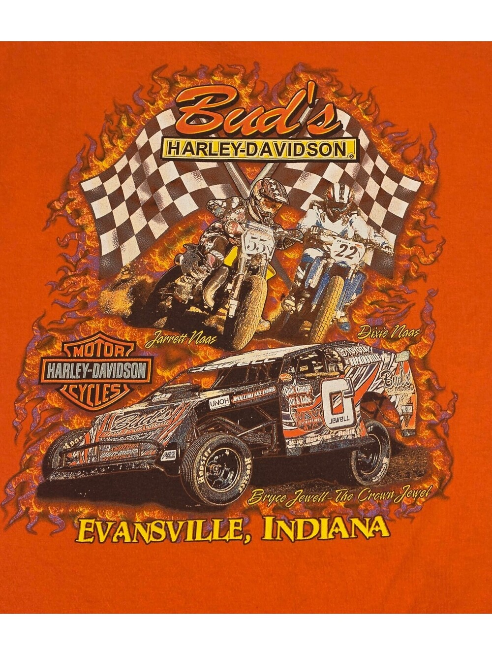 Gildan Ultra Cotton Orange Bud's Harley-Davidson Racing T-Shirt Evansville, IN